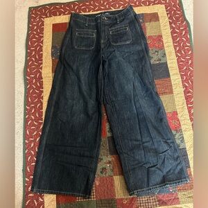 Old Navy Women's High-Waisted Baggy Wide Leg Dark Blue Jeans - Size 6